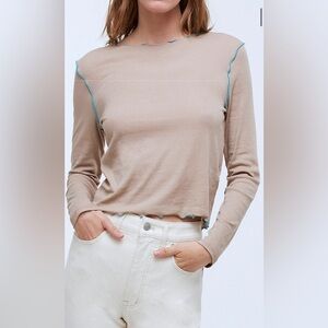 NWT Madewell Contrast-Stitched Crewneck Crop Tee